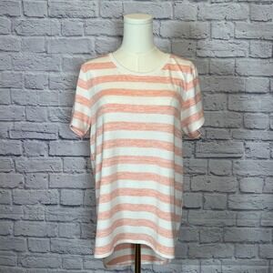Market & Spruce Women's L Peach Stripe Tee Rayon Blend Casualcore